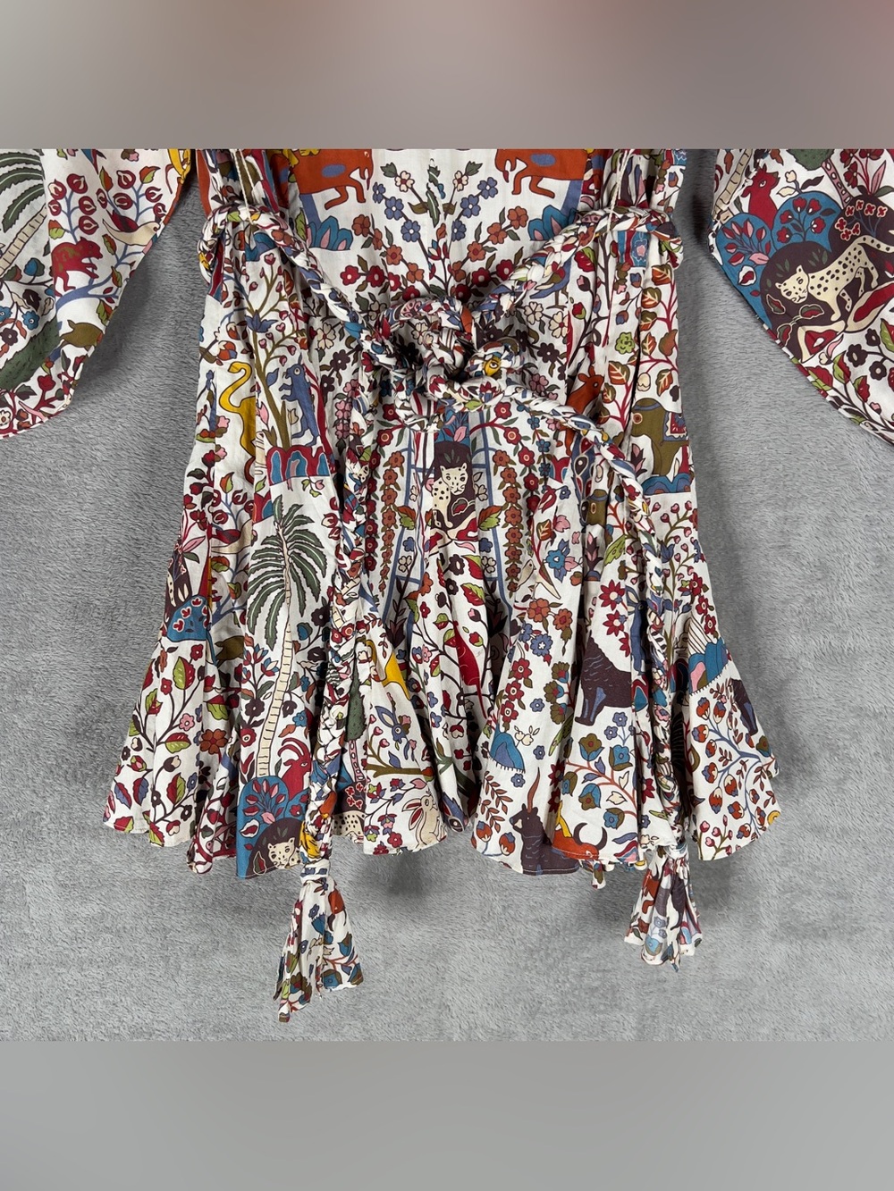 Rhode Ella Jungle Print A-Line Mini Dress Women's XS Belted Boho Long Sleeve - Picture 5 of 11